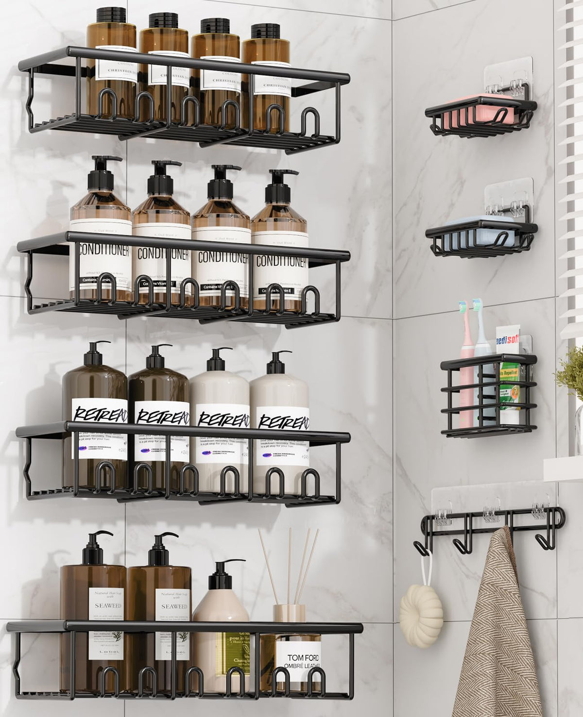 Adhesive Bathroom Organiser Set – 8 Piece, No Drilling