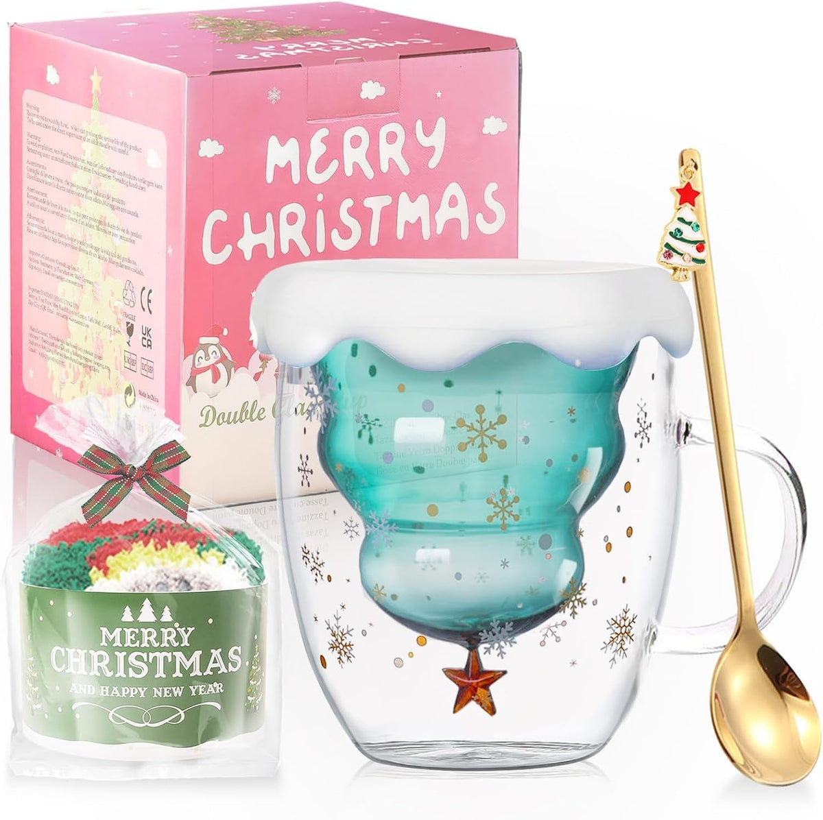 Double Wall Christmas Glass Mug – 280 ml – view 9