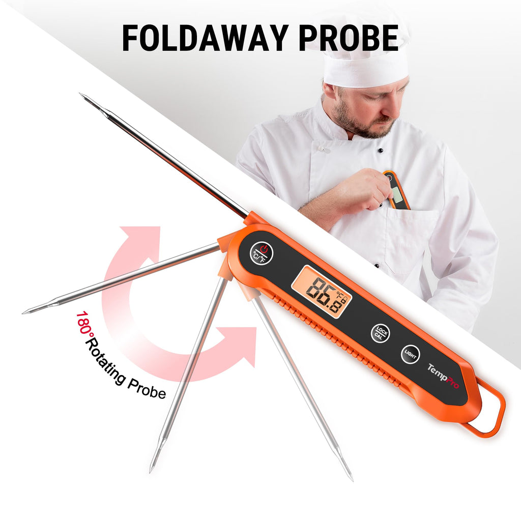 TempPro Instant Read Meat Thermometer – Waterproof, Foldable Probe