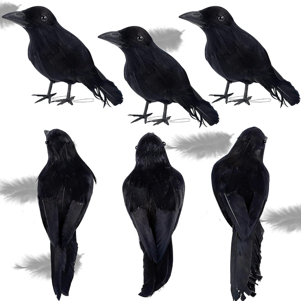 Handmade Feathered Black Crows – 6 Pieces