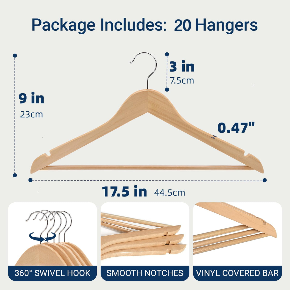 Natural Wooden Coat Hangers – 20 Pack