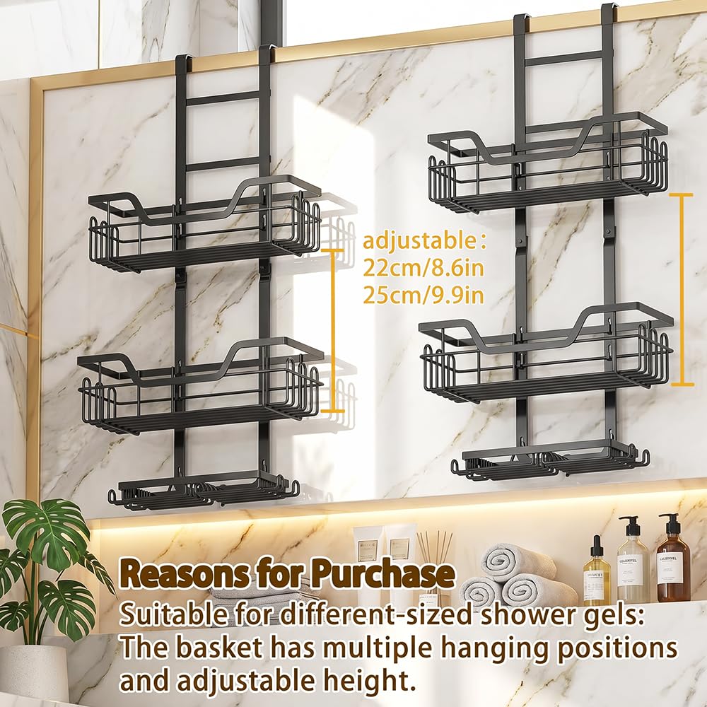 3-Tier Over-the-Door Shower Caddy – Rustproof, No Drilling