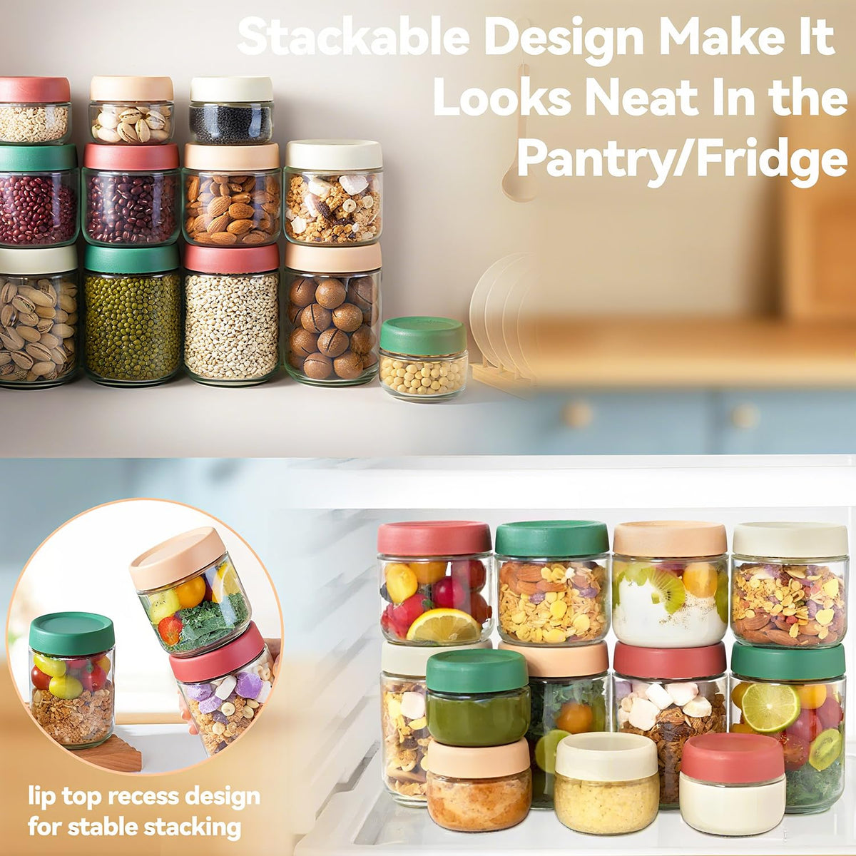 Glass Overnight Oats Jars with Airtight Lids – 6 Pack