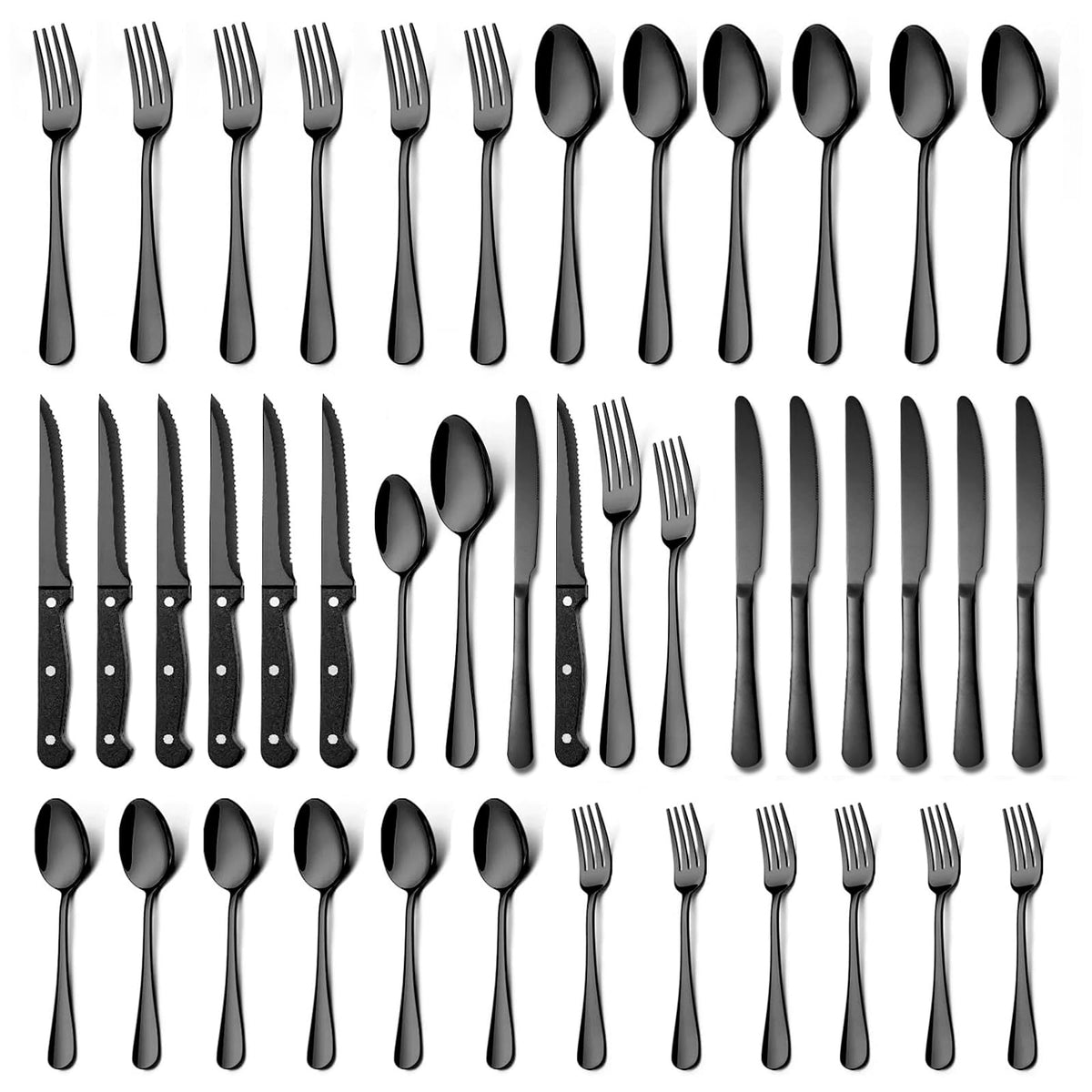 Mirror-Polished Stainless Steel Cutlery Set with Steak Knives