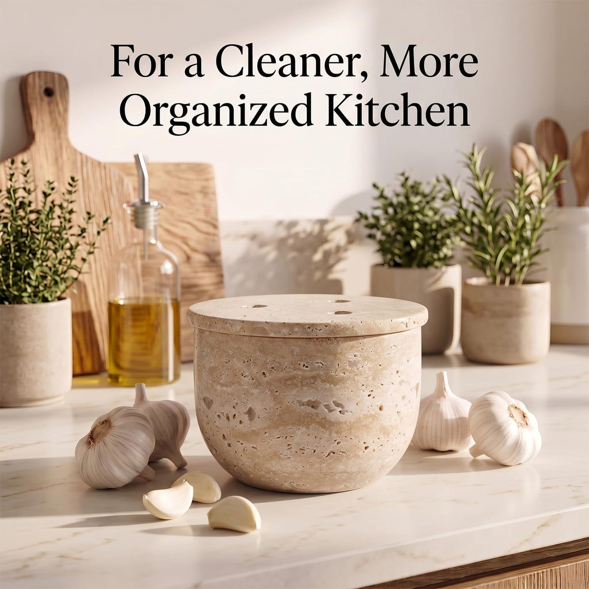 Natural Marble Garlic Keeper with Lid