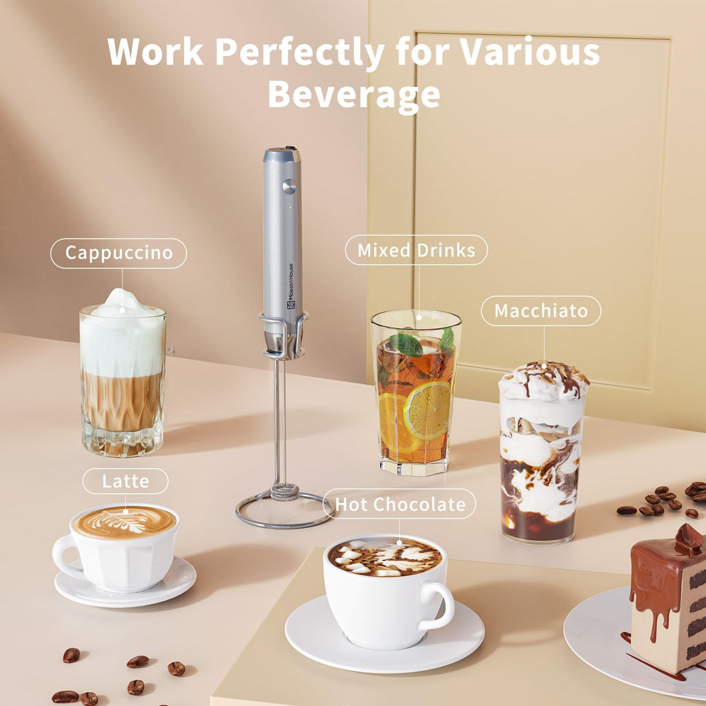 Rechargeable Handheld Milk Frother with Stand