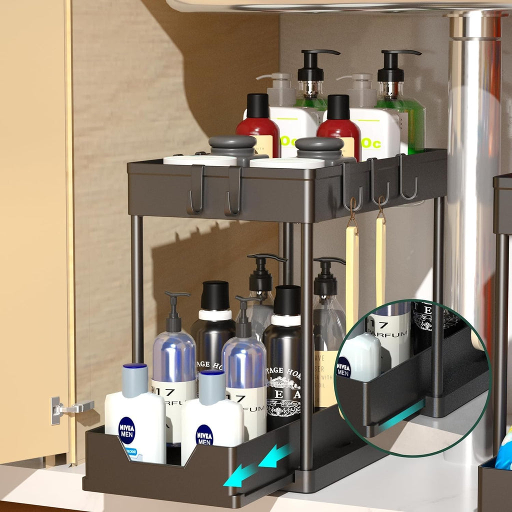 Under Sink Sliding Drawer Organiser – 2 Pack