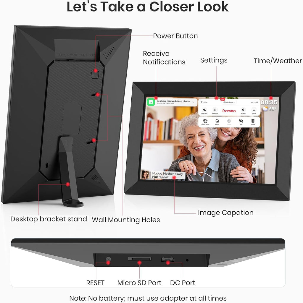 10.1" WiFi Digital Photo Frame with Frameo App