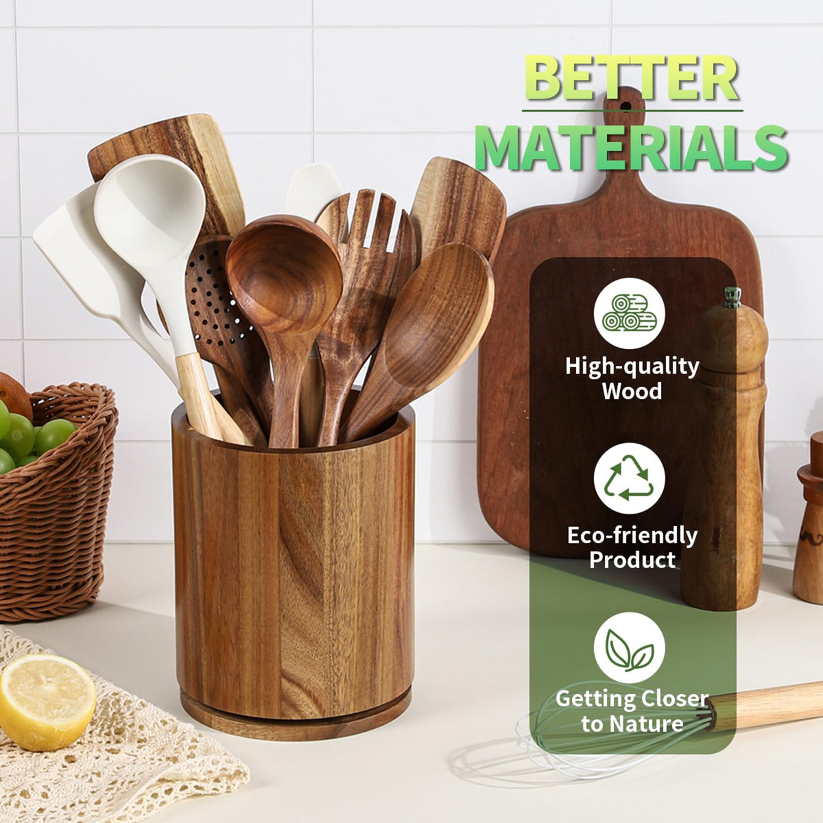 Acacia Wood Rotating Utensil Holder