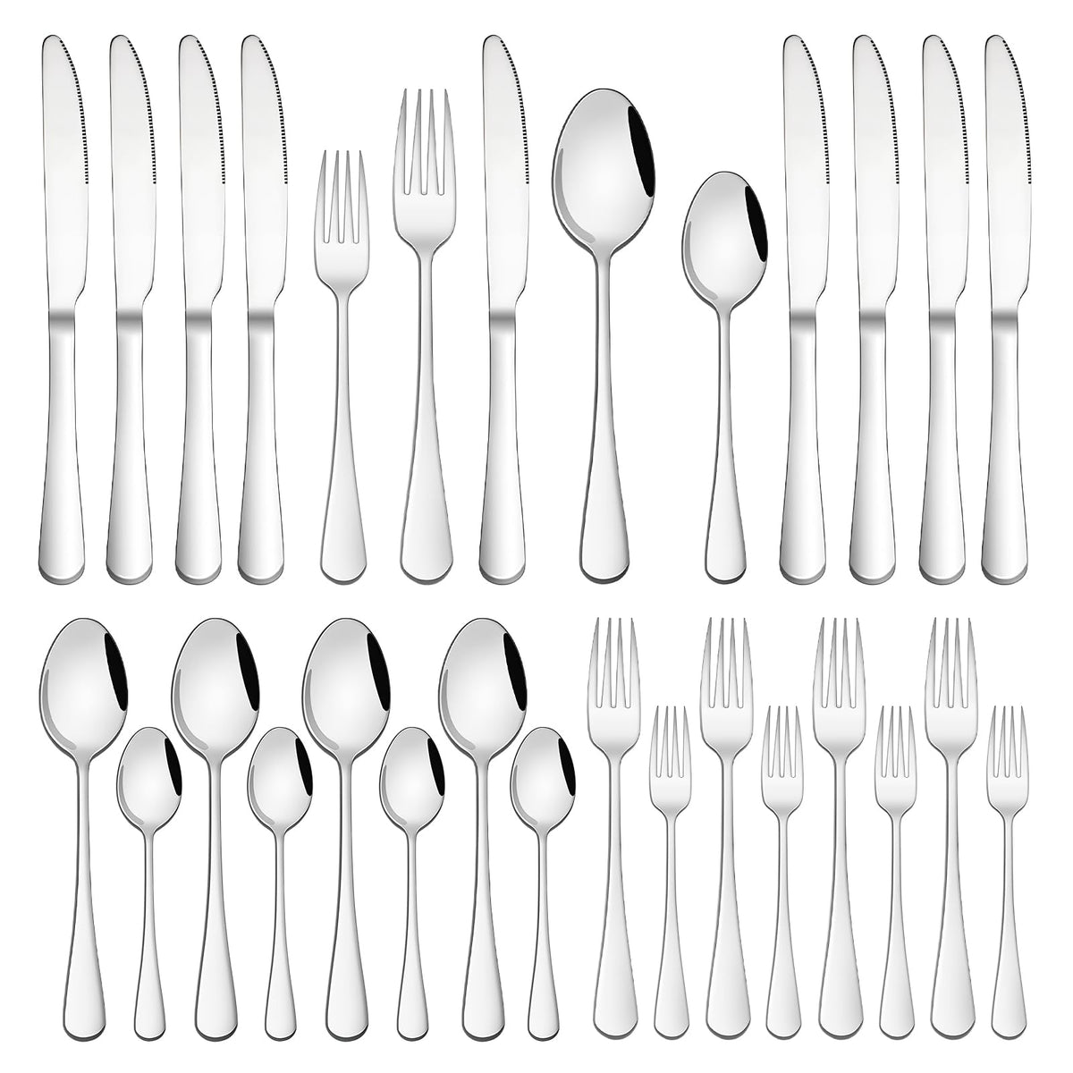 Mirror-Polished Stainless Steel Cutlery Set with Steak Knives