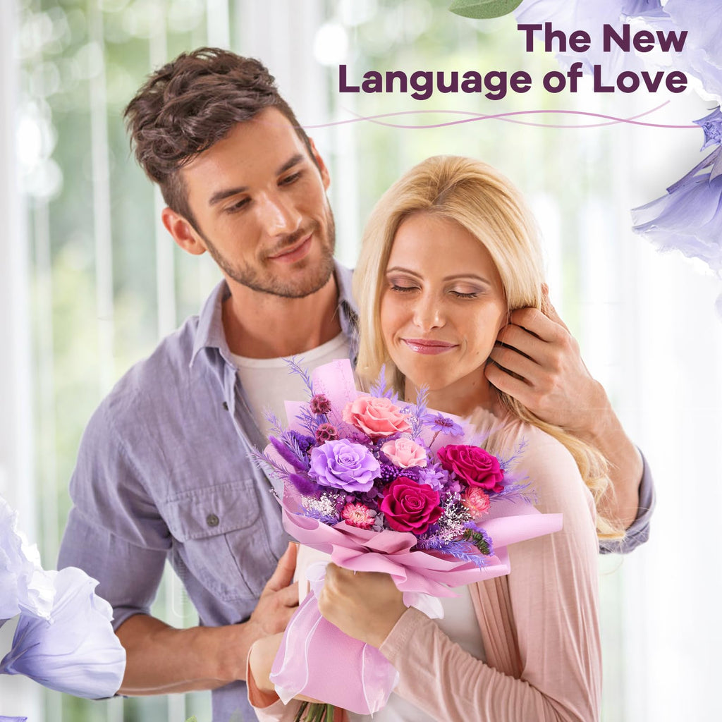 Preserved Rose Bouquet with Vase – Lasts 3+ Years