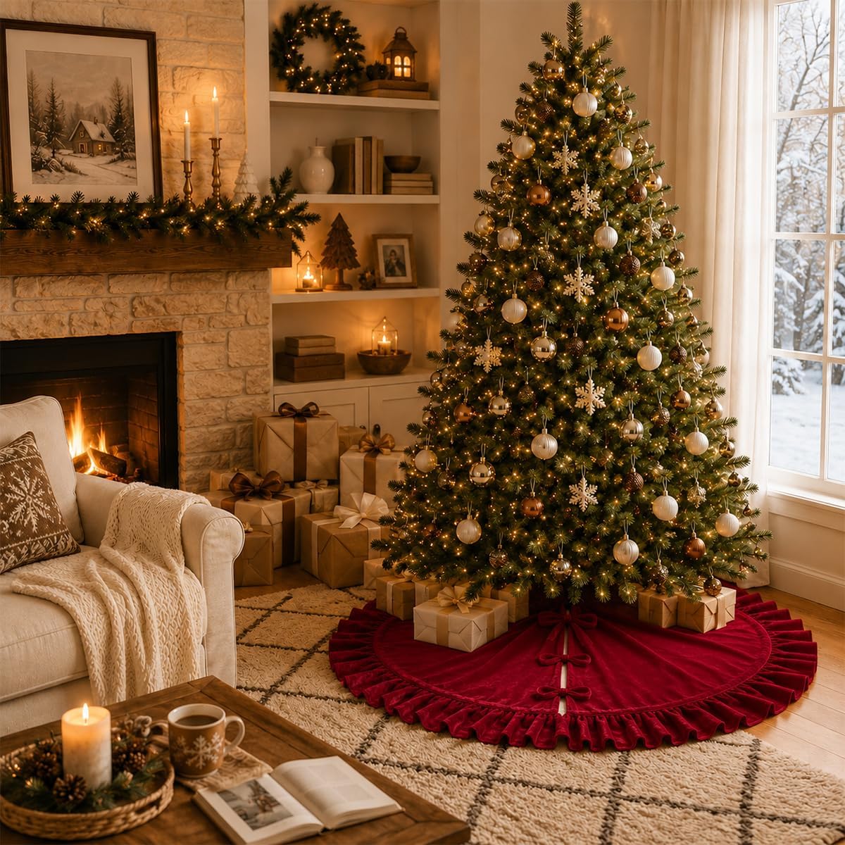 Velvet Christmas Tree Skirt with Ruffled Edge – view 5