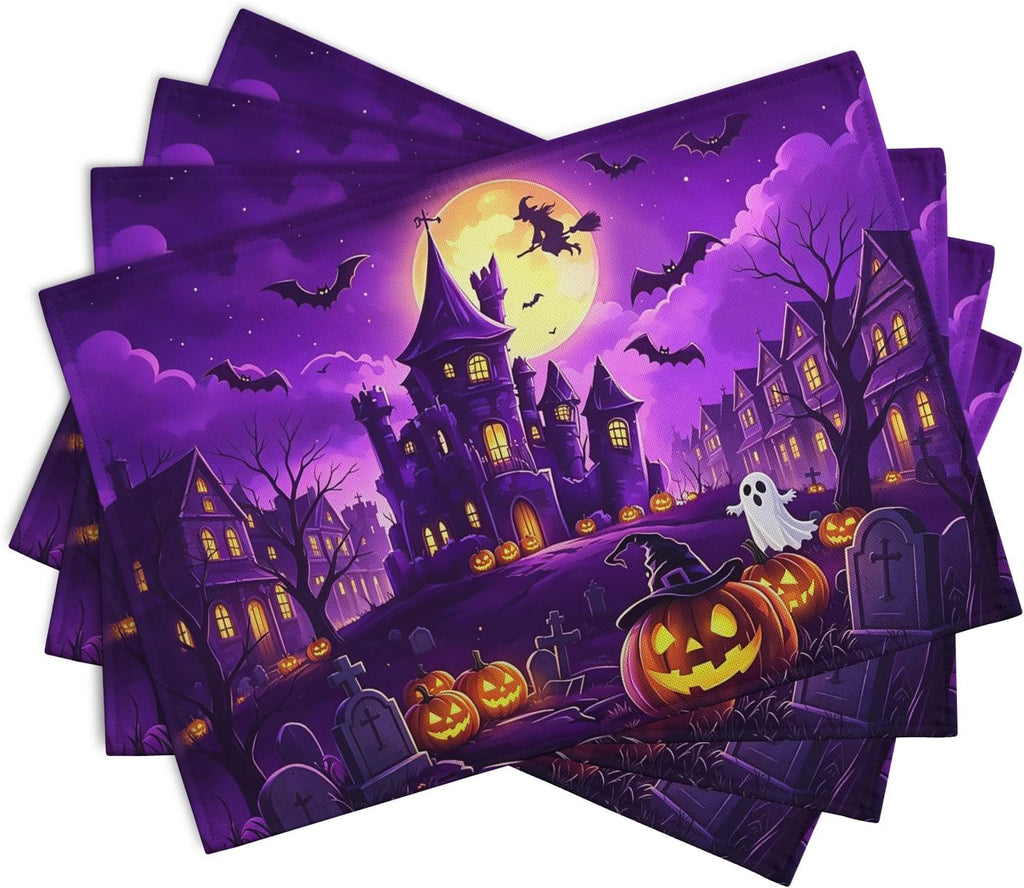 Purple Halloween Placemats – Castle & Witch, Set of 4 – view 2