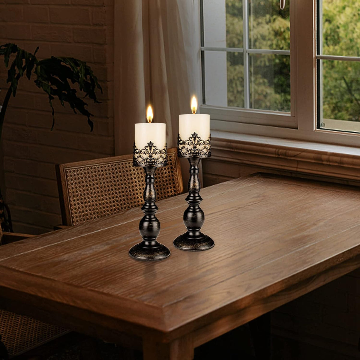 Gothic Black Pillar Candle Holders – Set of 2 – view 3