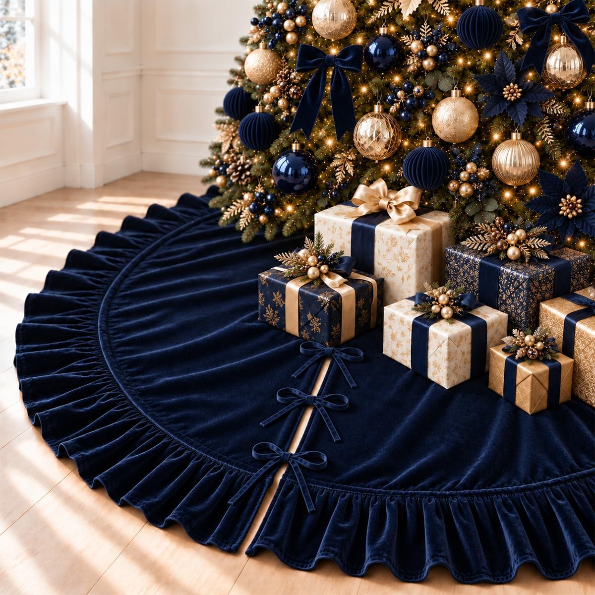 Velvet Christmas Tree Skirt with Ruffled Edge – view 11