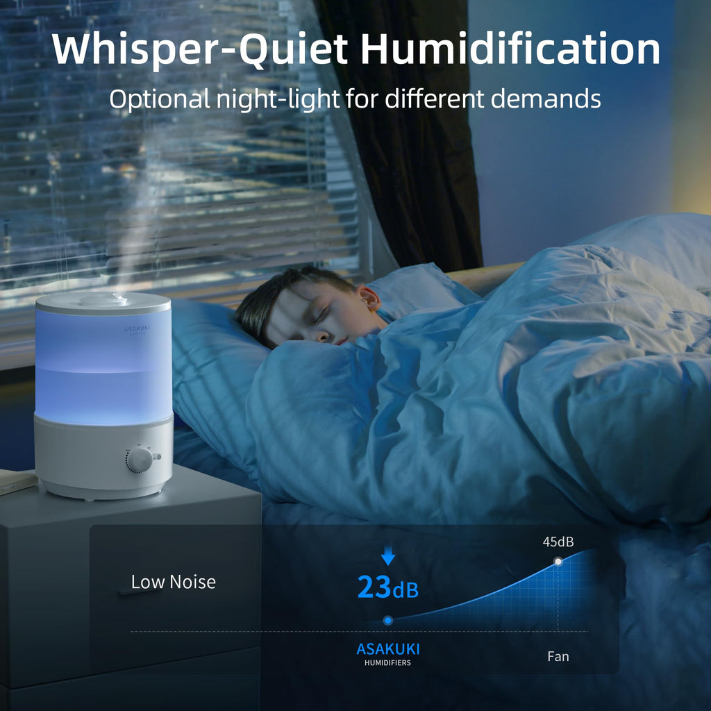 ASAKUKI 3L Top-Fill Cool Mist Humidifier with Night Light