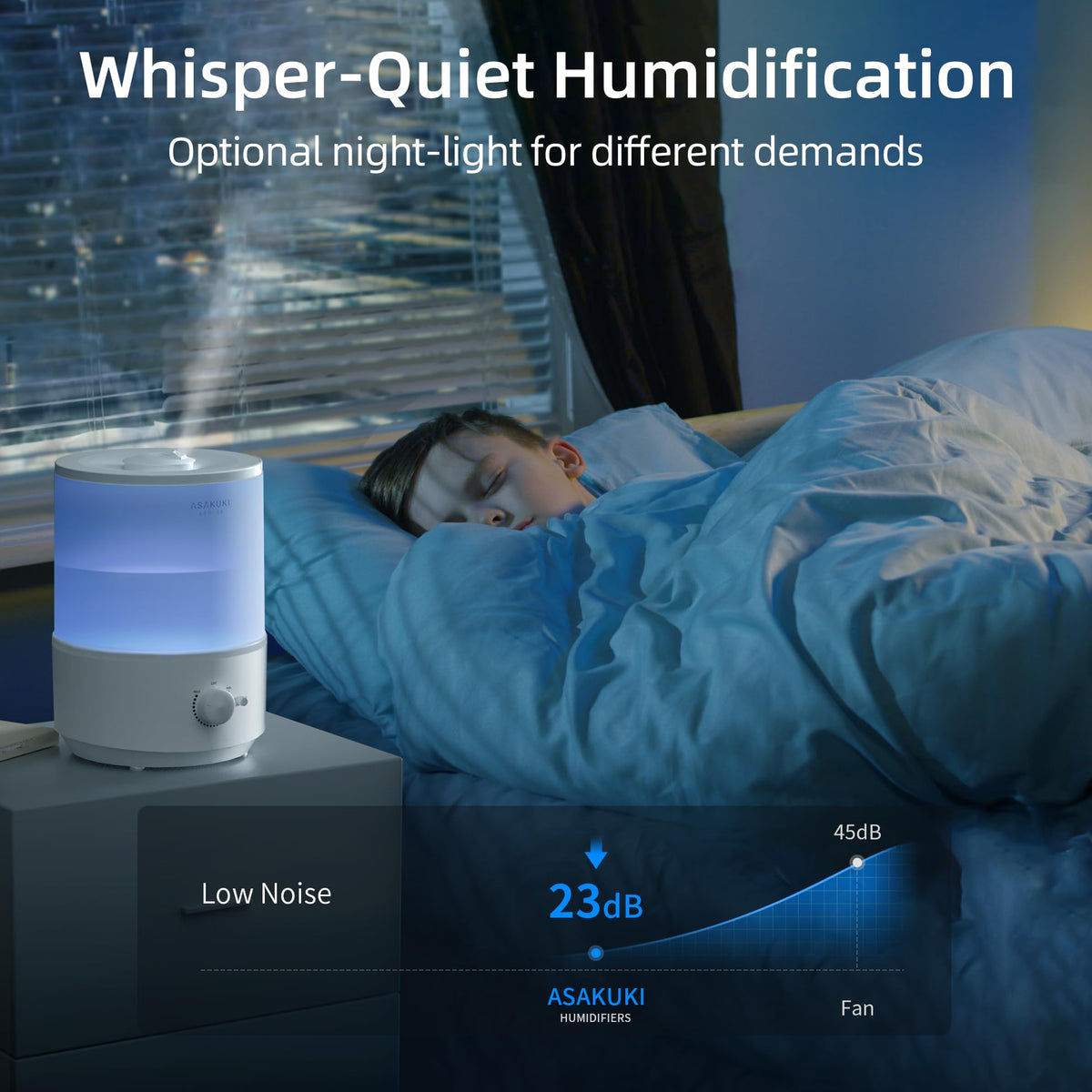 ASAKUKI 3L Top-Fill Cool Mist Humidifier with Night Light
