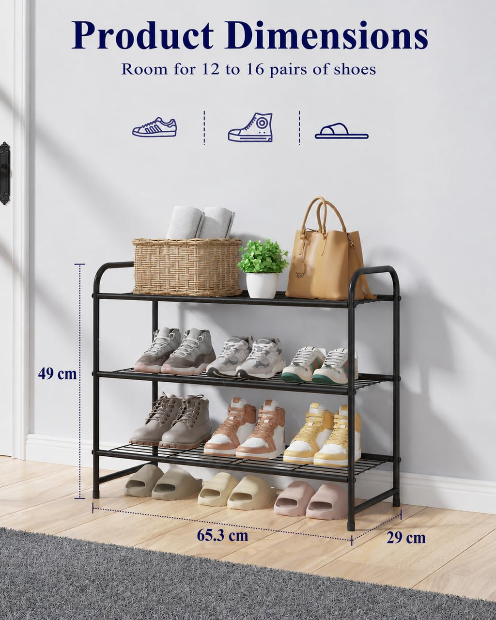 Kitsure 3-Tier Metal Shoe Rack