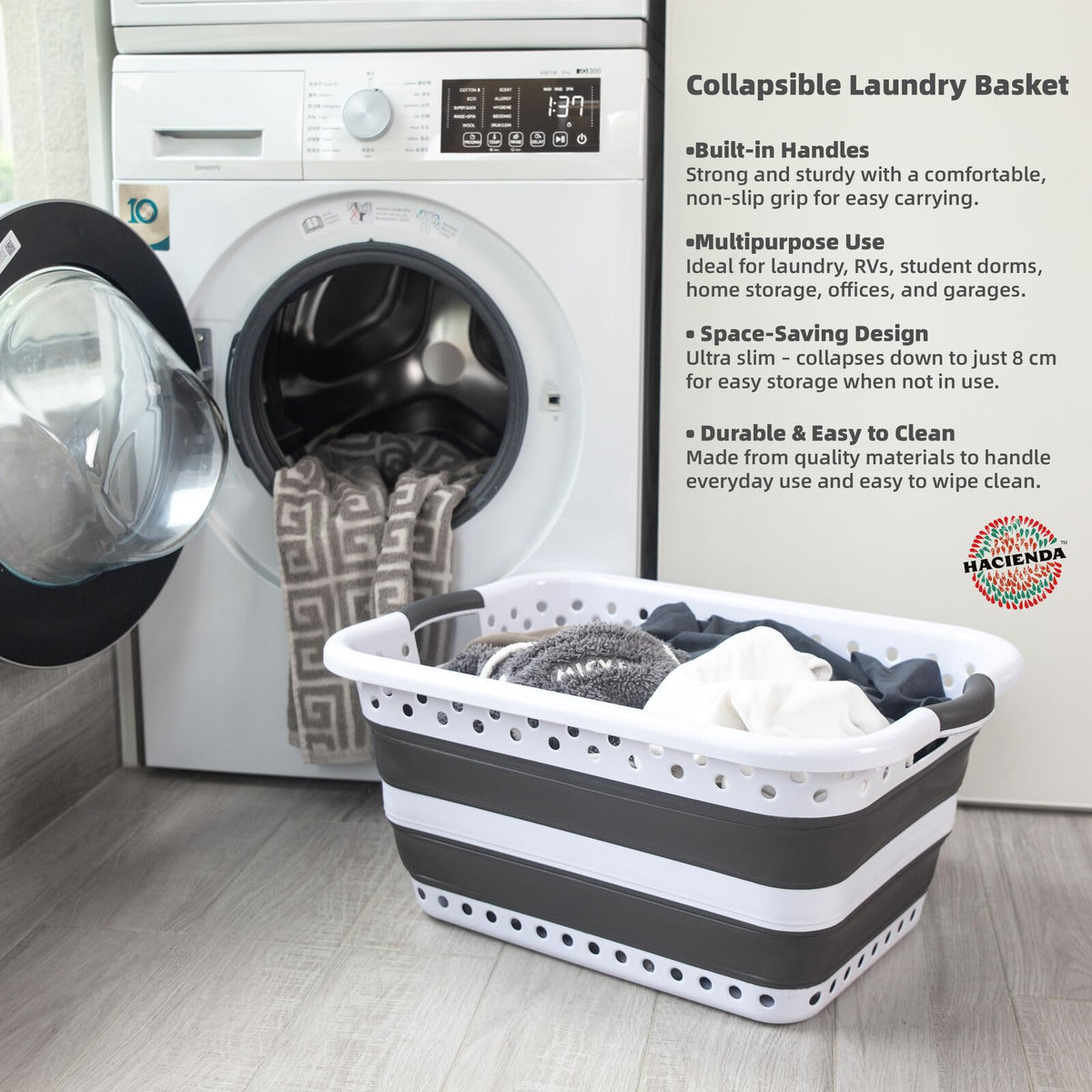 45L Collapsible Laundry Basket with Handles