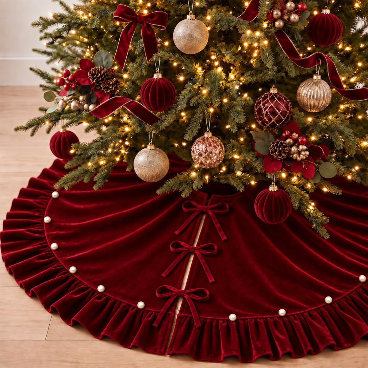 Velvet Christmas Tree Skirt with Ruffled Edge – view 15