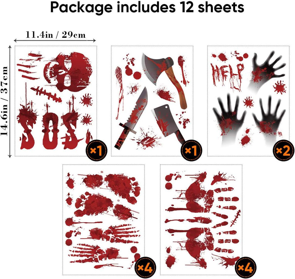 Bloody Handprint Window Clings – 119 Piece Halloween Set – view 2