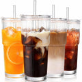 Ribbed Glass Tumblers with Lids & Straws – 4 Pack