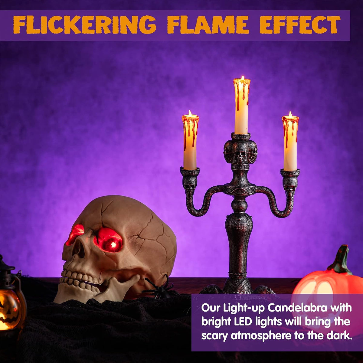 Skull Candelabra with LED Candles – 2 Pack – view 2