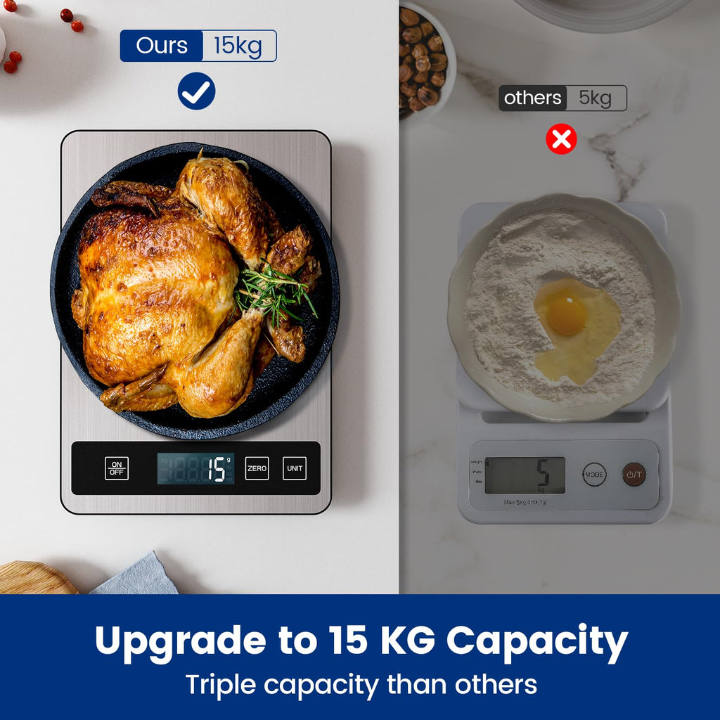 Rechargeable Digital Kitchen Scale – 15 kg / 1 g