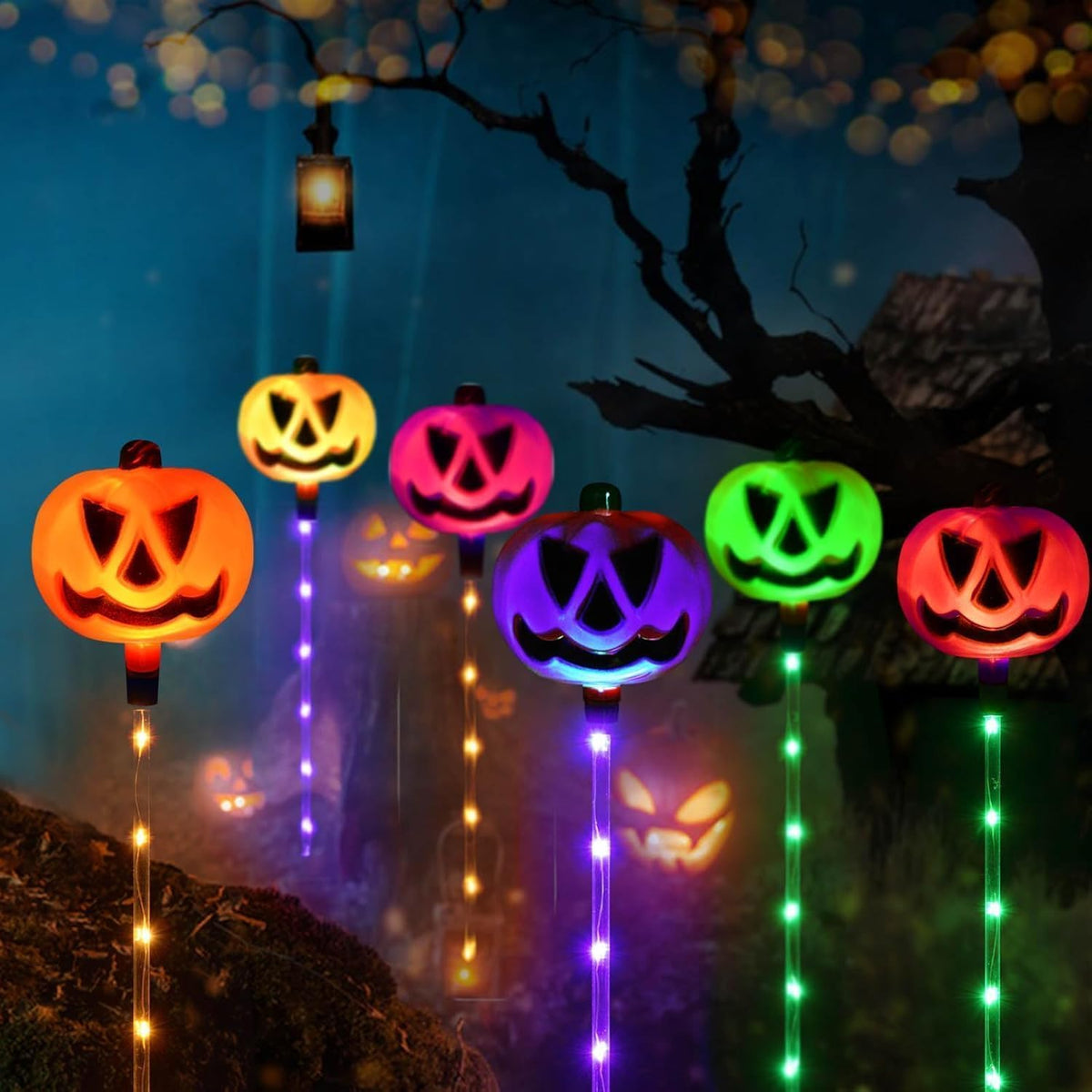 Solar Pumpkin Pathway Lights – 6 Pack – view 4