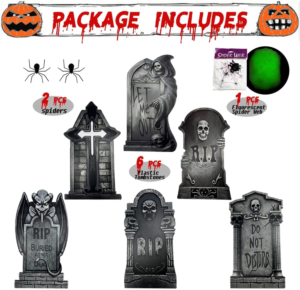 Plastic Halloween Tombstones – 9 Piece RIP Graveyard Set – view 5
