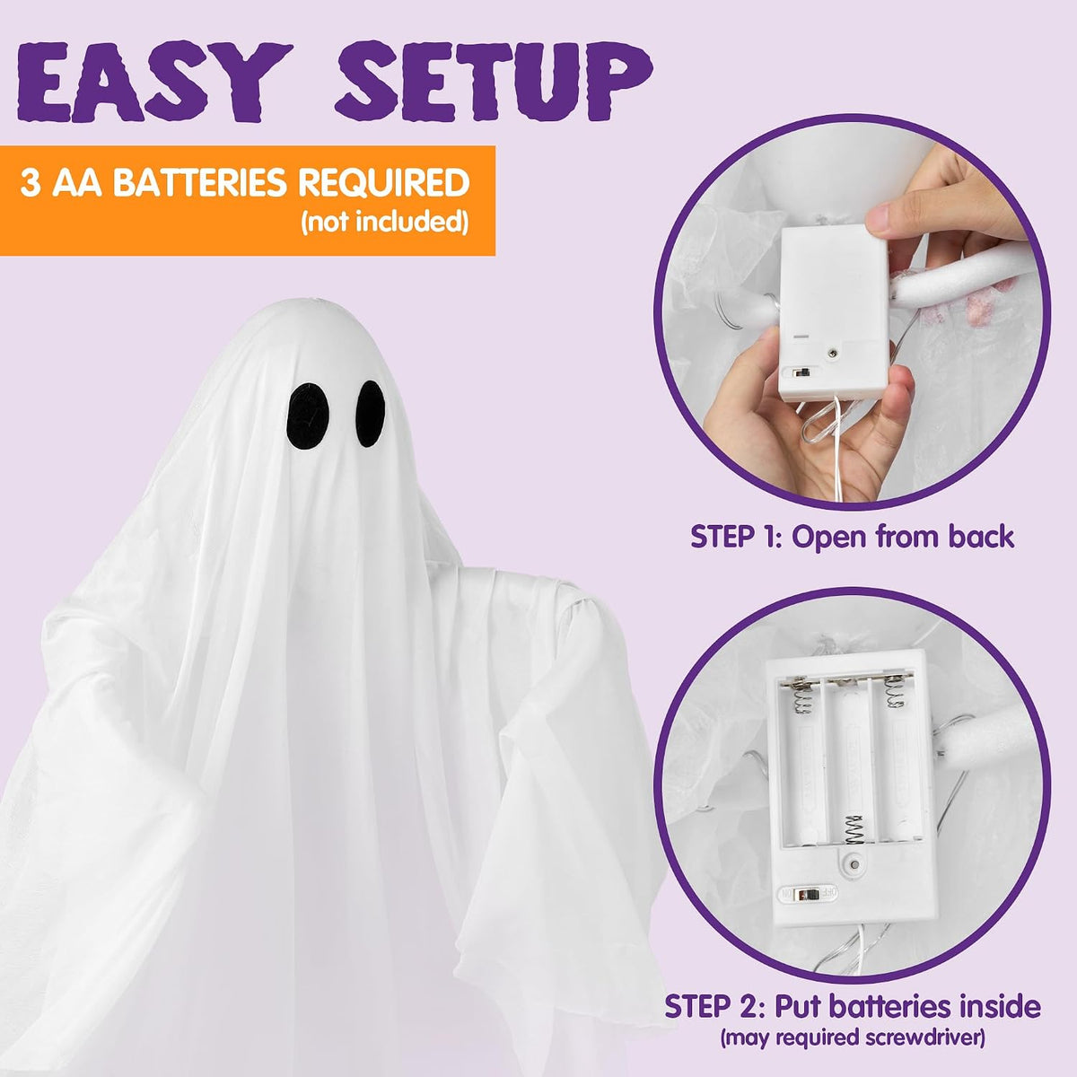 Light-Up Hanging Ghost – 120 cm Halloween Decoration – view 4