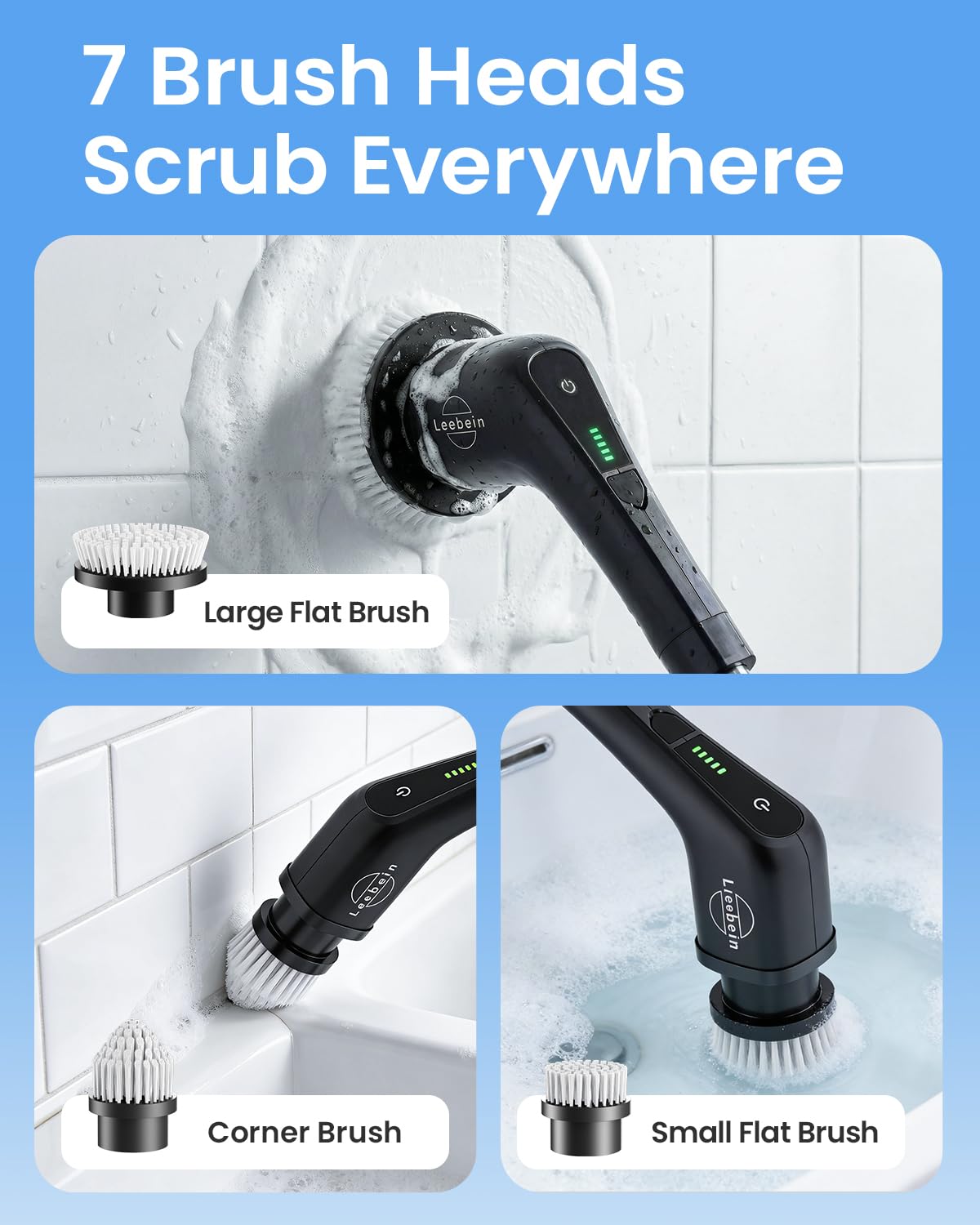 Cordless Electric Spin Scrubber with 8 Brush Heads