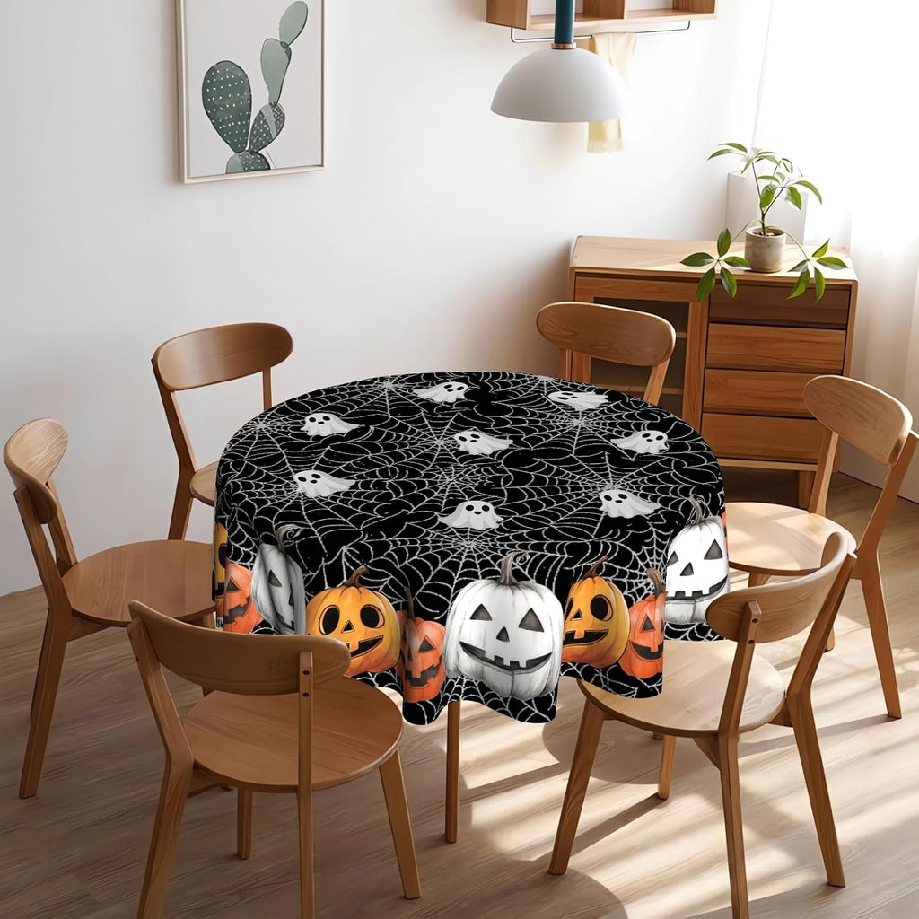 Round Halloween Tablecloth – Spider Web & Pumpkin, 152 cm – view 4