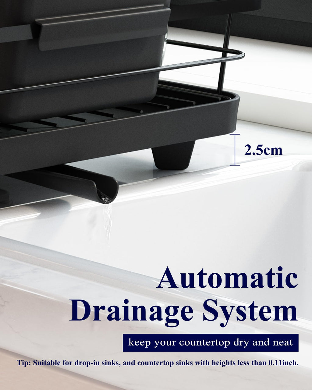Compact Stainless Steel Dish Drying Rack with Drainboard