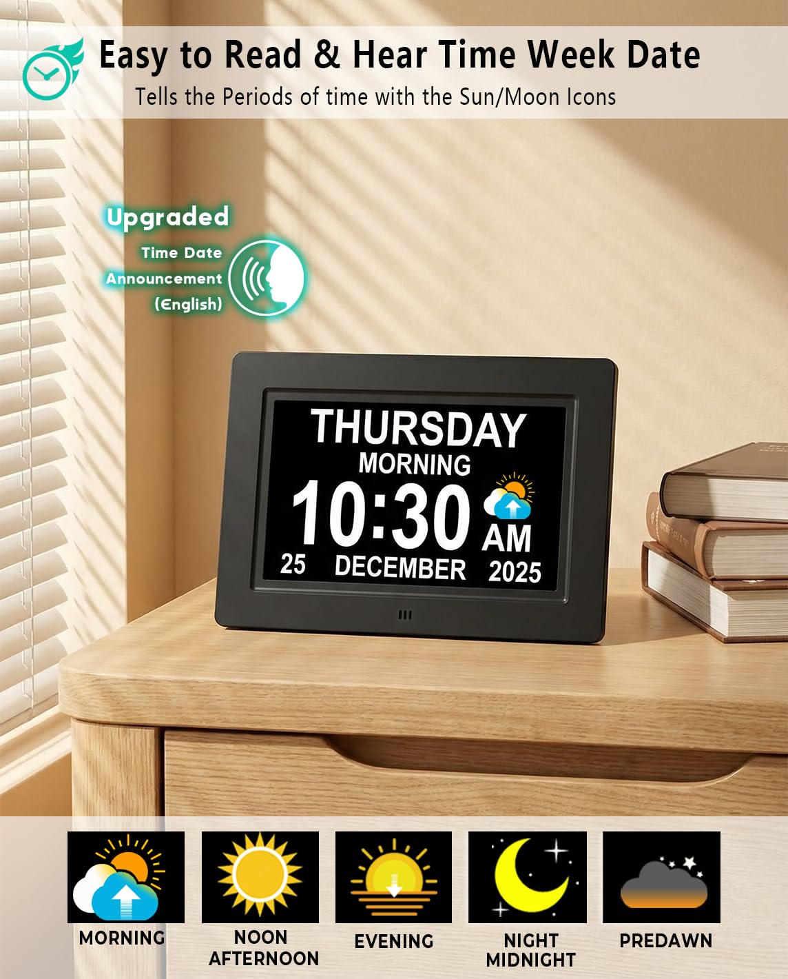 Talking Digital Day & Date Clock – Large Display for Seniors