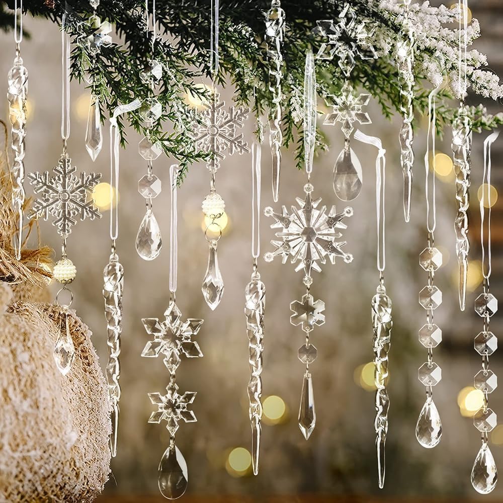 Acrylic Snowflake & Icicle Ornaments – 18 to 32 Piece Sets – view 14