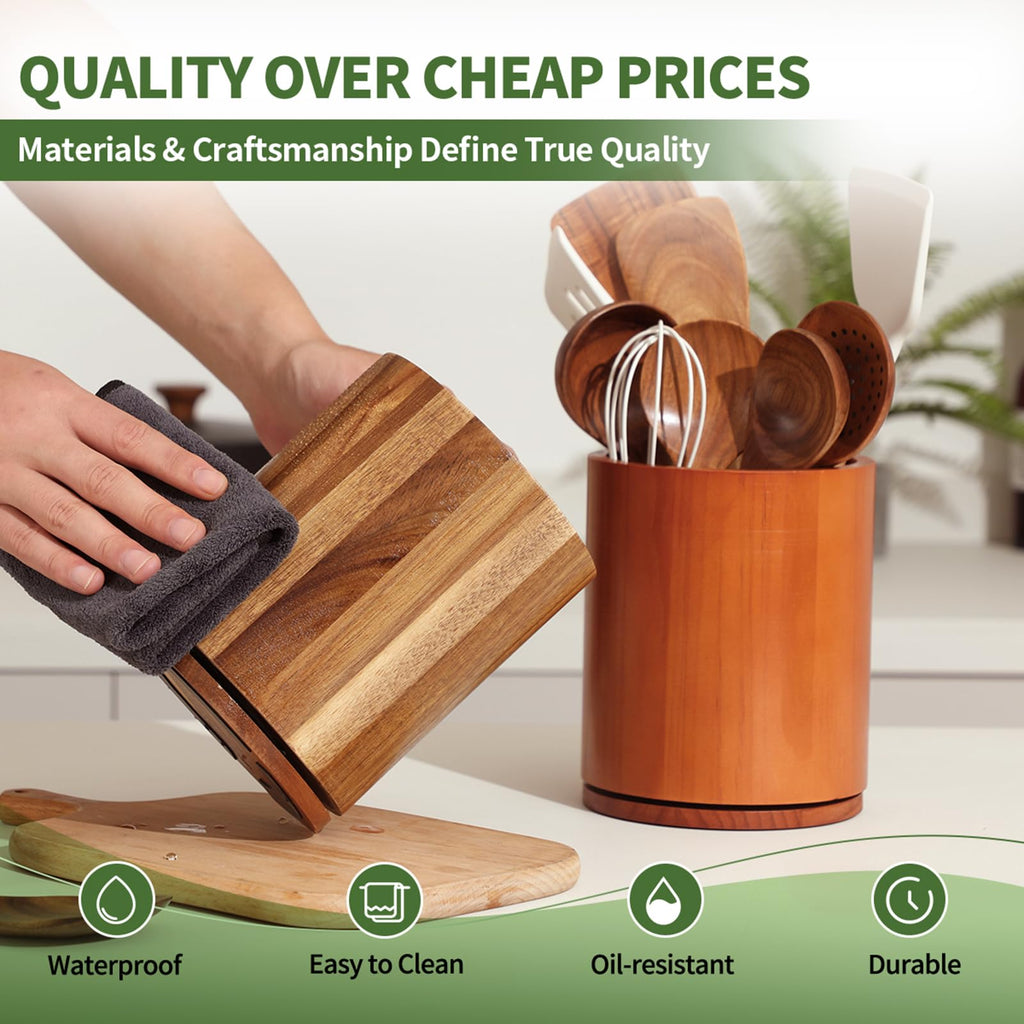 Acacia Wood Rotating Utensil Holder
