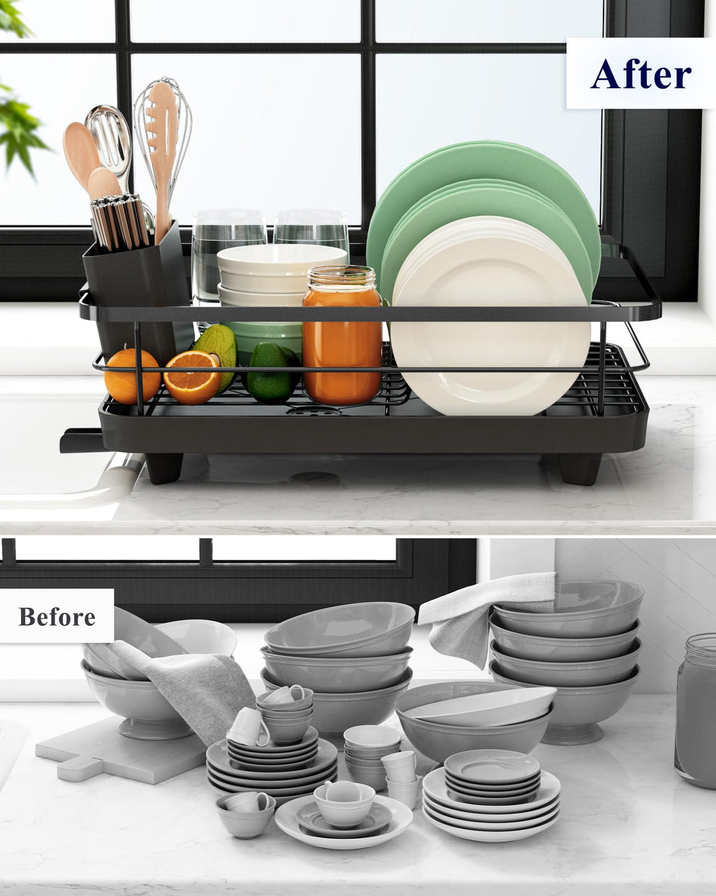 Compact Stainless Steel Dish Drying Rack with Drainboard