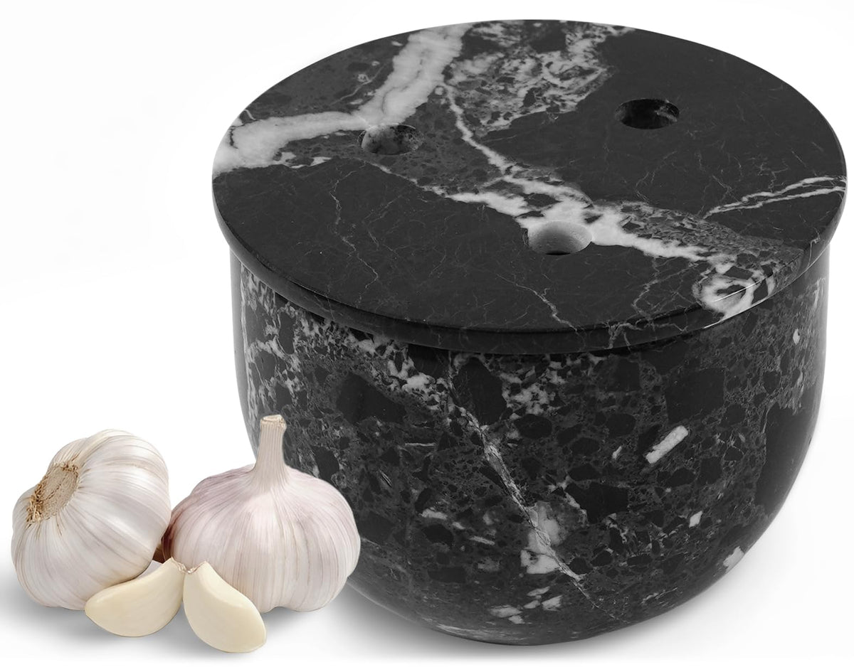 Natural Marble Garlic Keeper with Lid