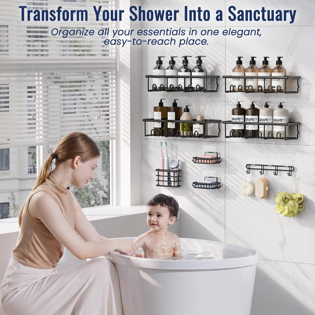 Adhesive Bathroom Organiser Set – 8 Piece, No Drilling