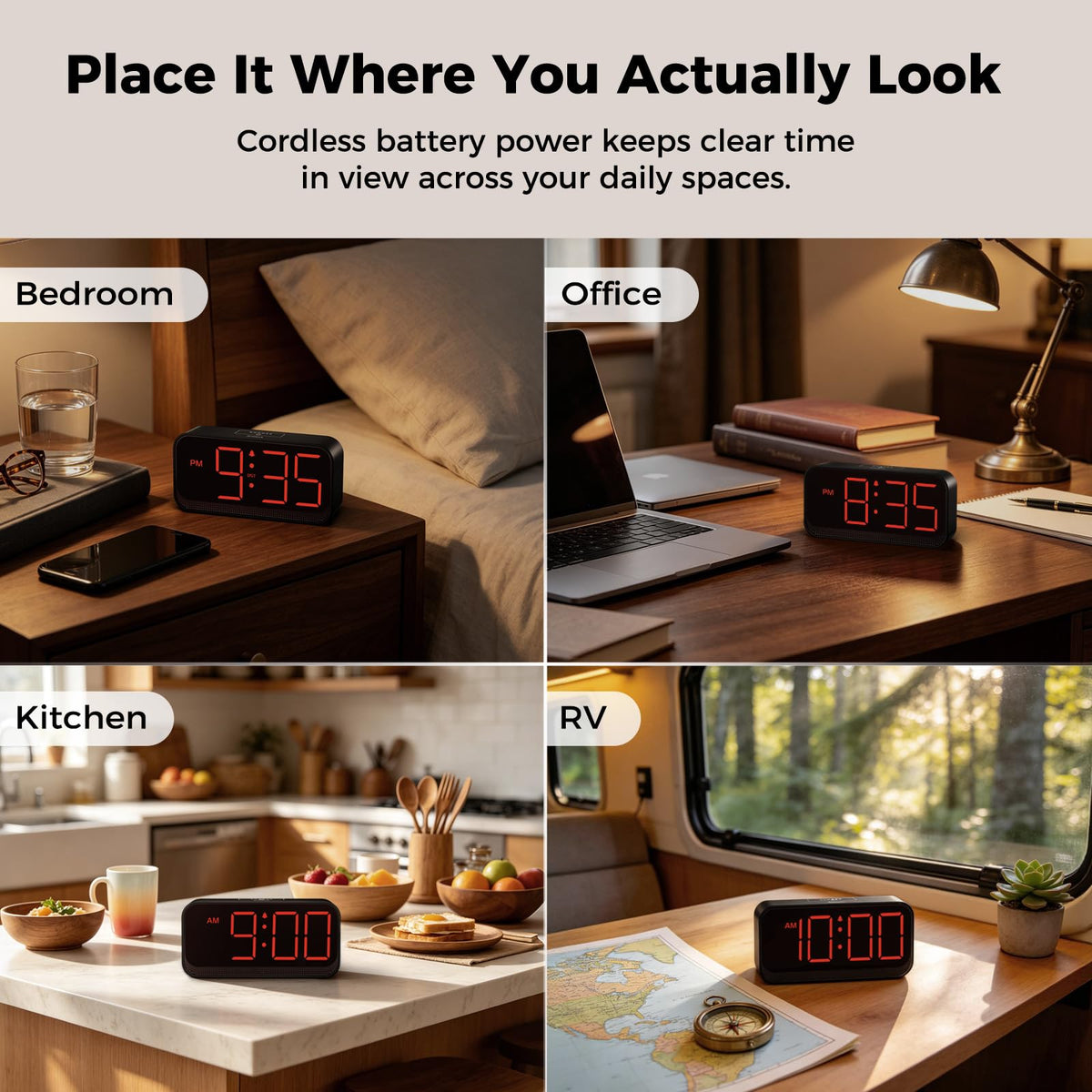Battery Operated Alarm Clock with Large Numbers