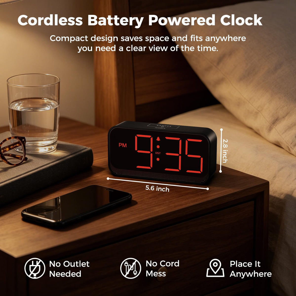 Battery Operated Alarm Clock with Large Numbers