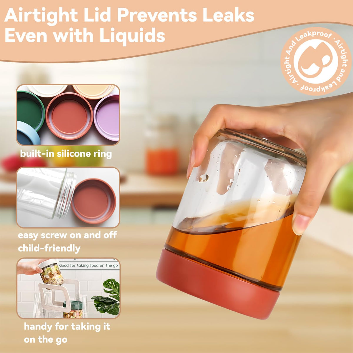 Glass Overnight Oats Jars with Airtight Lids – 6 Pack