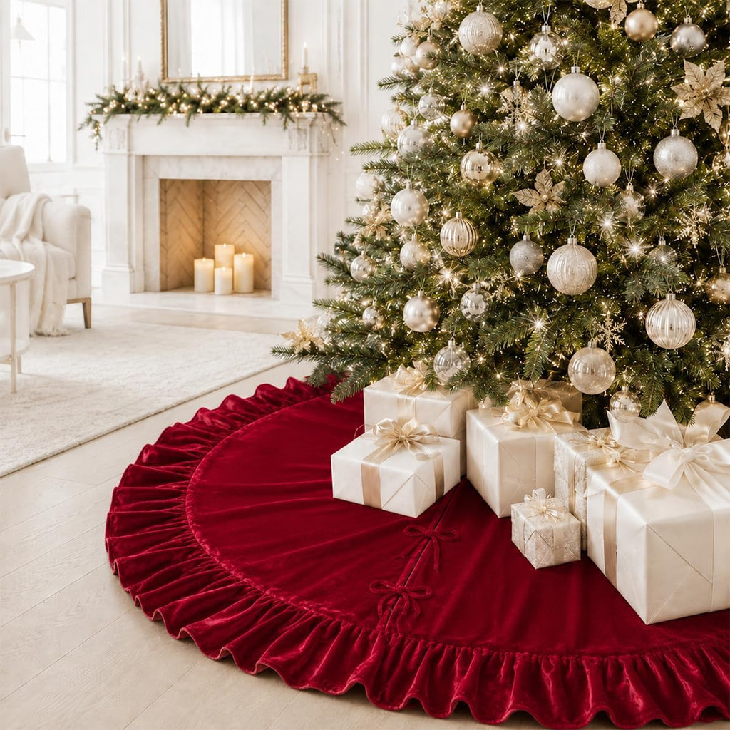 Velvet Christmas Tree Skirt with Ruffled Edge – view 3