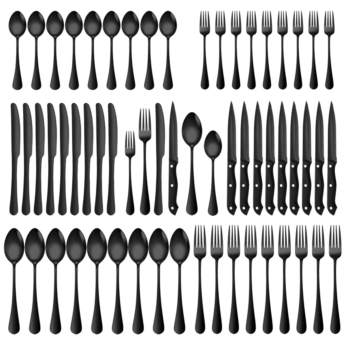 Mirror-Polished Stainless Steel Cutlery Set with Steak Knives