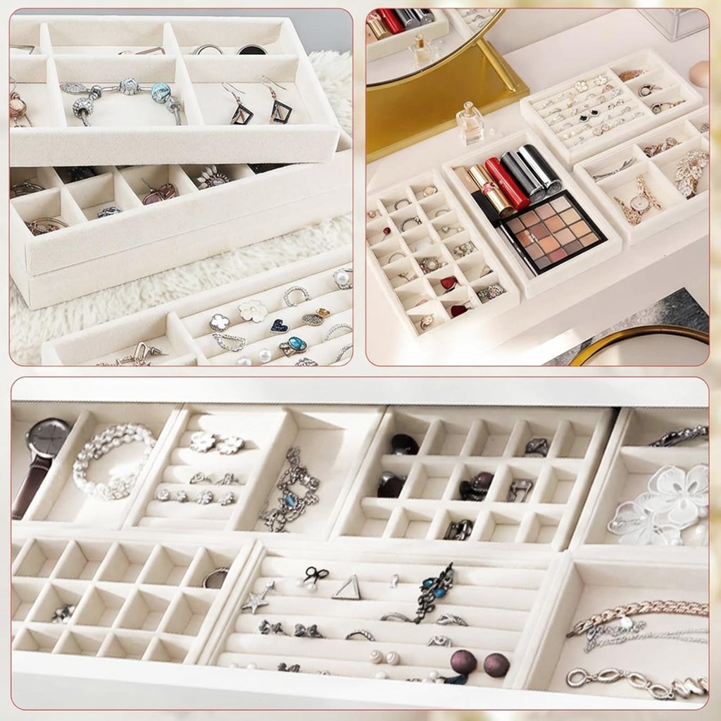 Stackable Velvet Jewellery Trays – Set of 6
