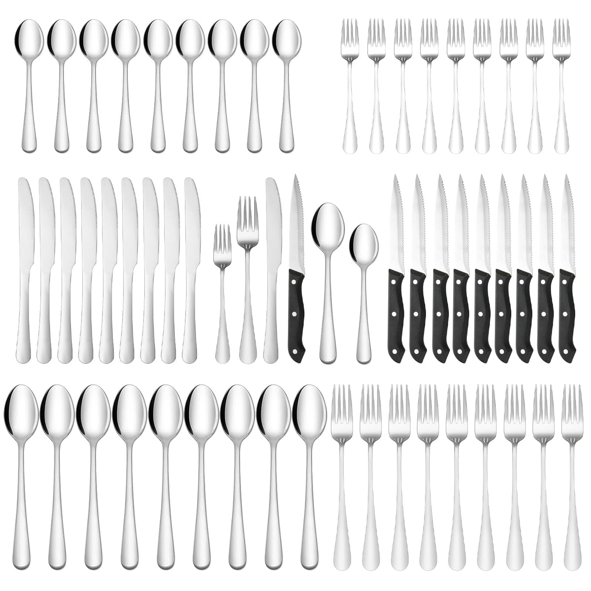 Mirror-Polished Stainless Steel Cutlery Set with Steak Knives