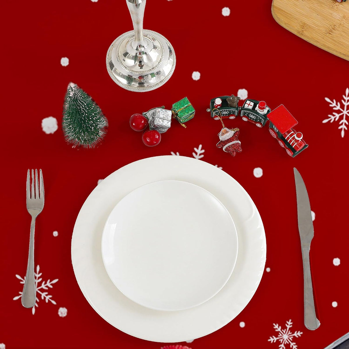 Red Christmas Tablecloth – Snowman & Truck Print – view 4