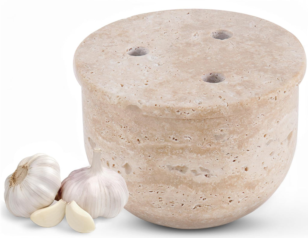Natural Marble Garlic Keeper with Lid