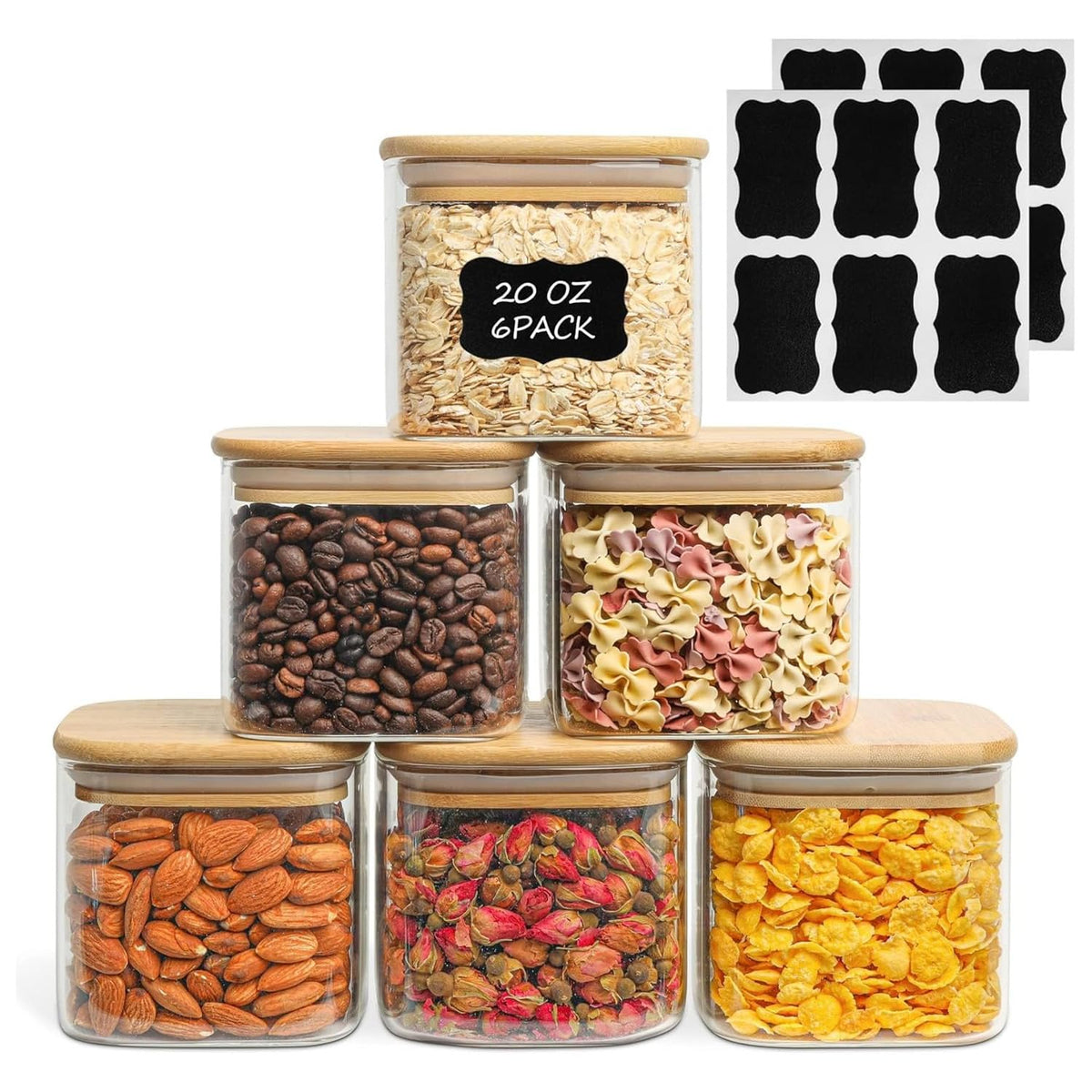 Square Glass Storage Jars with Bamboo Lids
